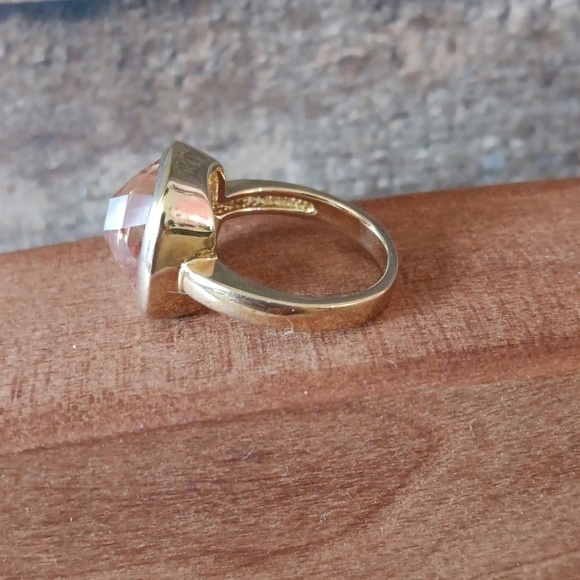 925 Sterling Silver Gold Plated Champagne Faceted Crystal Ring - Picture 3 of 11